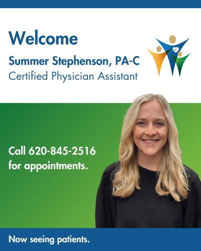 Ad picture welcoming Summer Stephenson. PA-C Certified Physician Assistant. Now seeing patients.